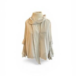 Made in Italy Light Cream Ruffle Blouse M Cotton Romantic Cottage Core Boho